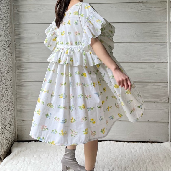 Handmade Vintage Utica Botanical Floral Ruffled Dress SKU 02211 - Picture 14 of 16